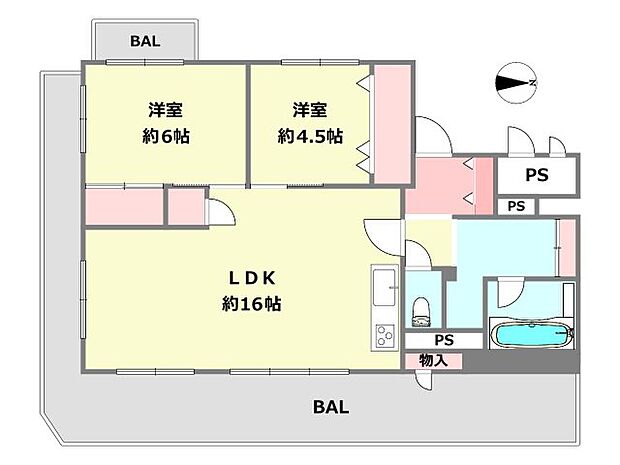 芦屋打出ビューハイツ(2LDK) 5階の間取り図