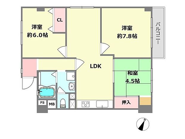 コープ甲子園(3LDK) 7階の間取り図