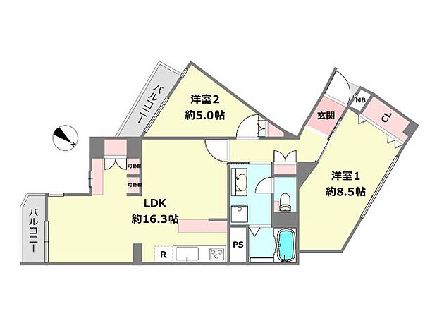 パラツィーナセシリア夙川Ｂ館(2LDK) 2階の間取り図