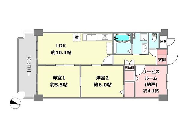 エクセレンス芦屋(2SLDK) 4階の間取り図