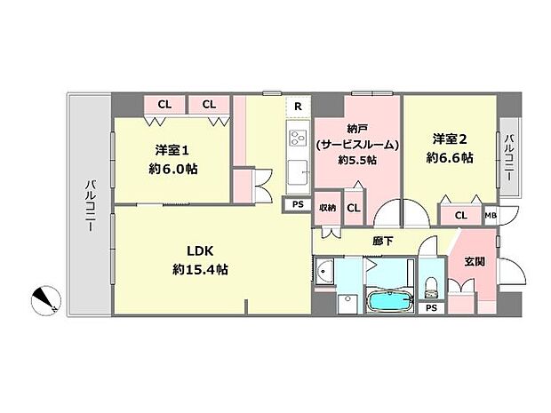 藤和セントシティ西宮(2SLDK) 5階の間取り図
