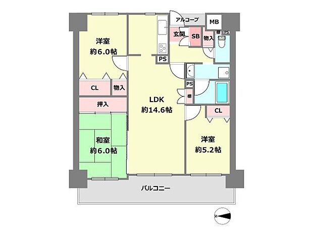ダイアパレス広田山公園(3LDK) 3階の間取り図