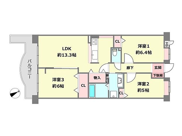 コスモヒルズ宝塚(3LDK) 1階の間取り図