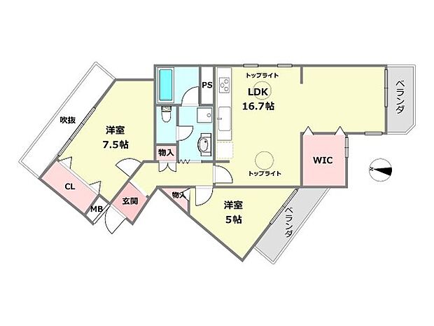 パラツィーナ・セシリア夙川B館(2LDK) 3階の間取り図