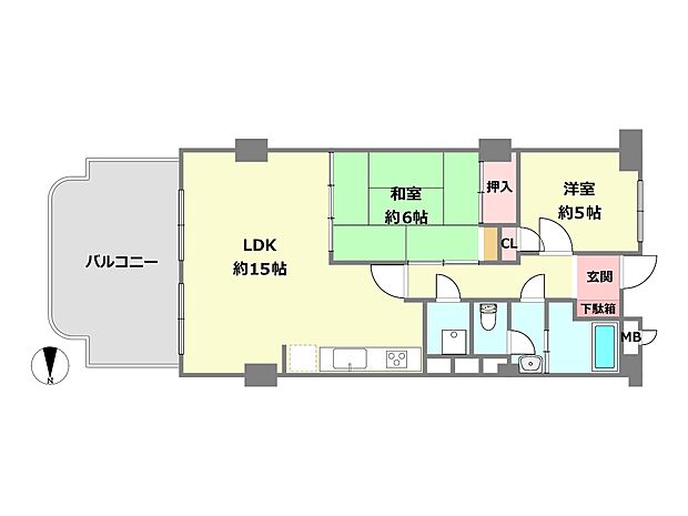 グランドハイツ魚崎(2LDK) 5階の間取り図