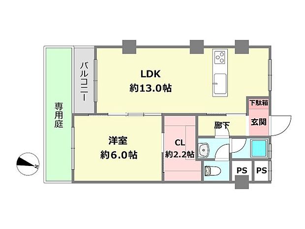甲子園第8コーポラスA棟(1LDK) 1階の間取り図