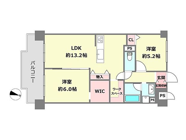 ライオンズマンション芦屋西蔵町(2LDK) 2階の間取り図