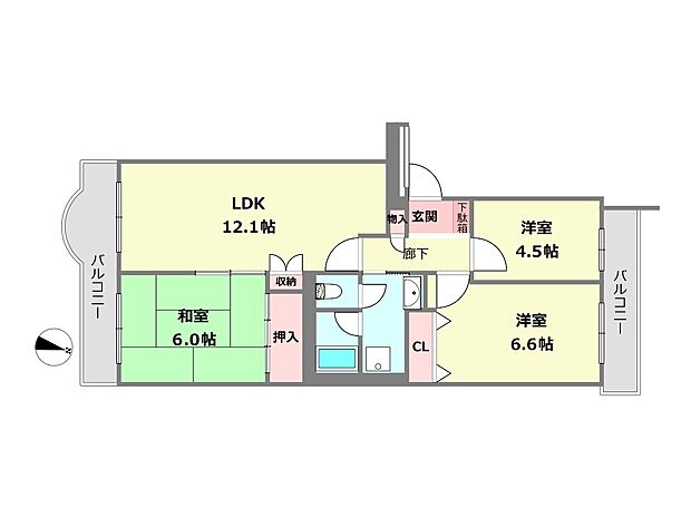 西宮セントポリア2号棟(3LDK) 4階の間取り図