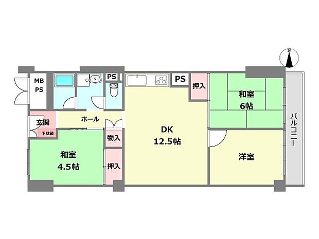 甲子園口スカイハイツ(3LDK) 4階の間取り図