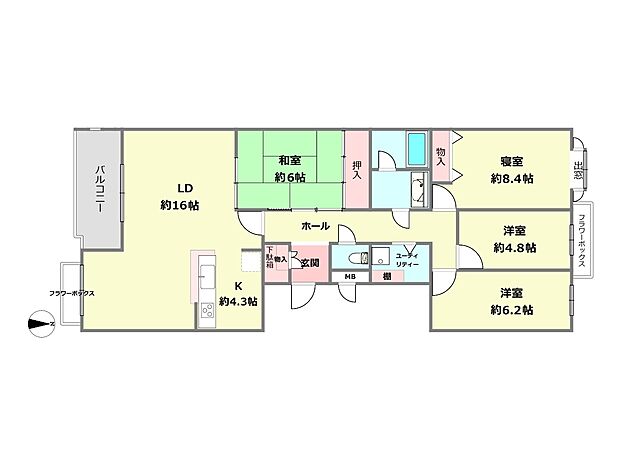 夙川安井町パークハイム(4LDK) 3階の間取り図