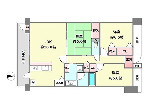 コスモ芦屋川シーサイドテラス(3LDK) 4階の間取り図