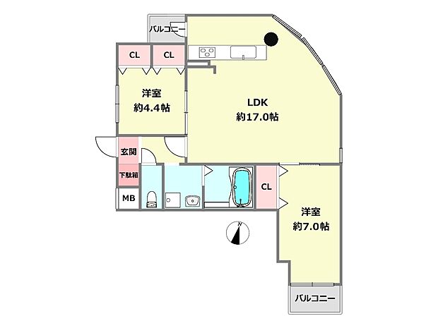 コスモ住吉川(2LDK) 4階の間取り図