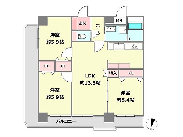 セントラル東灘(3LDK) 2階の間取り図