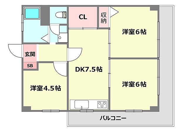 グリーンハイツ六甲(3DK) 2階の間取り図