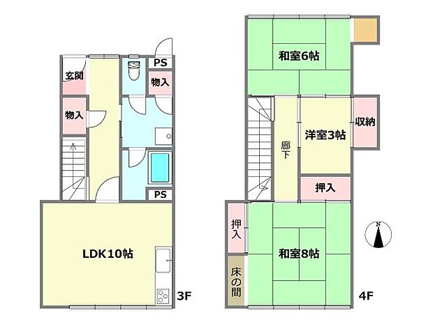 浜芦屋マンション(3LDK) 3階の間取り図