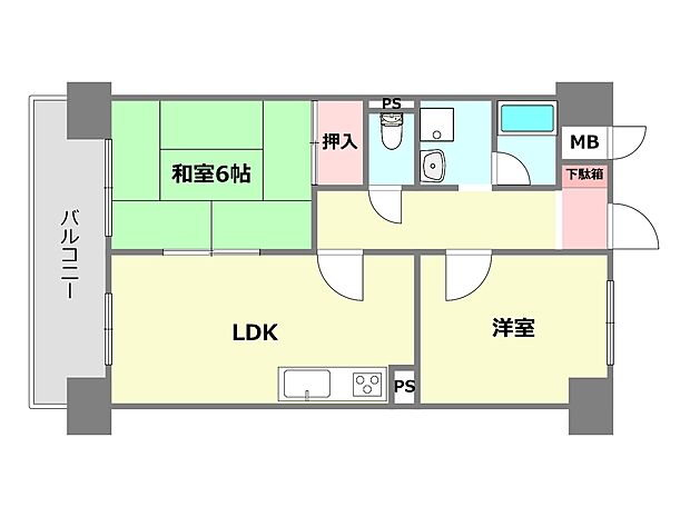 深江67番館(2LDK) 5階の間取り図