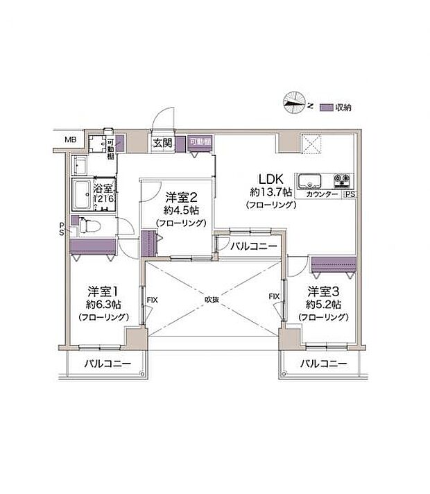 RIS川越(3LDK) 2階の間取り図