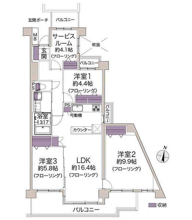 パーク上尾弐番館(3SLDK) 6階の間取り図