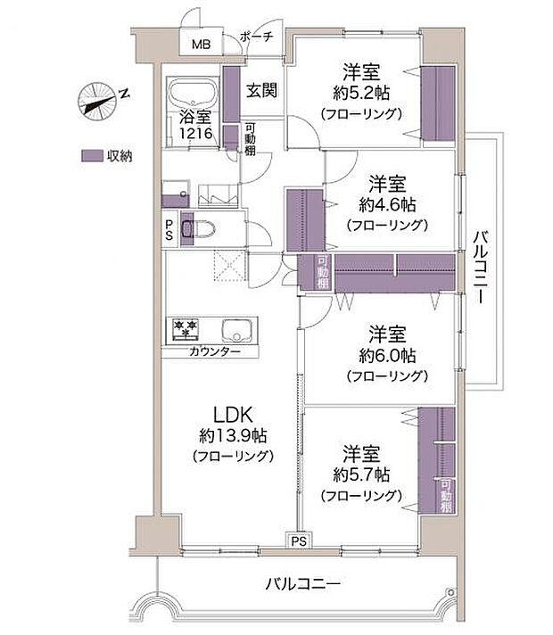 宇喜田ホームズ(4LDK) 4階の間取り図
