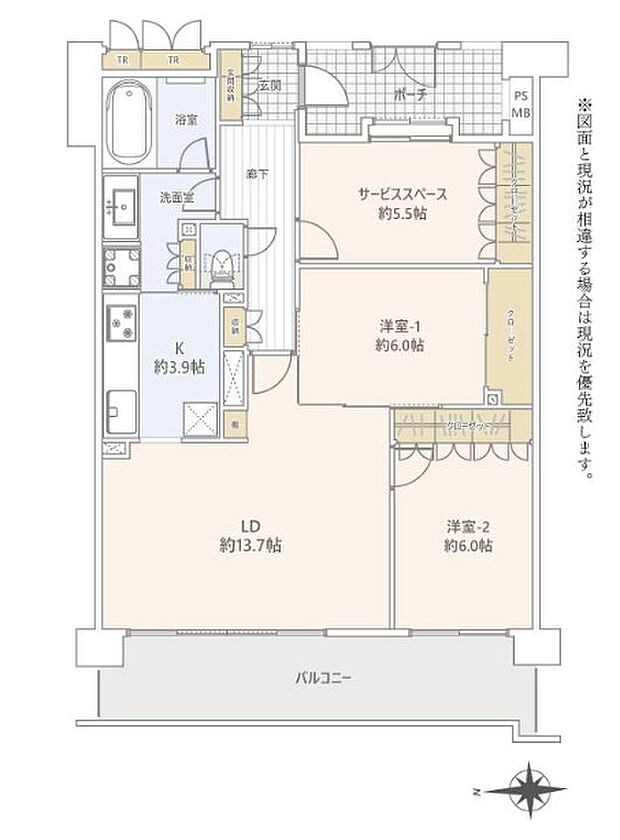 クリオ新宿戸山壱番館(2LDK) 6階の内観
