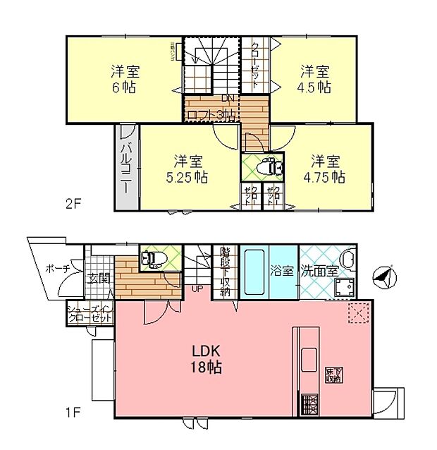 2階には4部屋あり、ロフトもあるので広くお使いいただける間取りです。