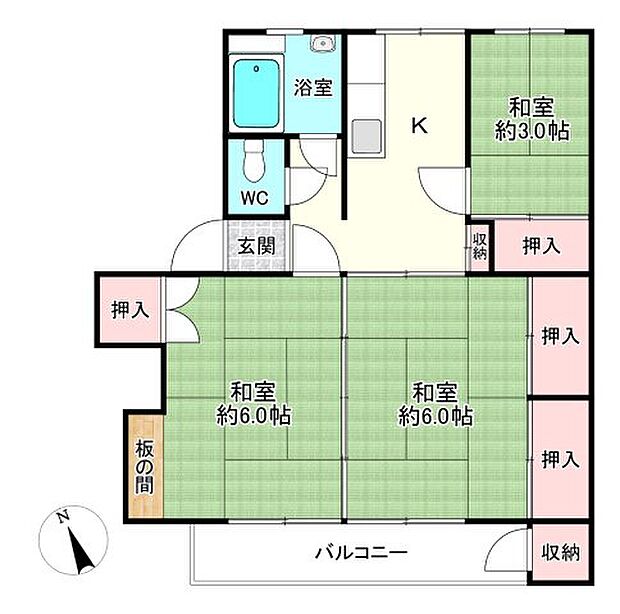 多摩川住宅　ハ棟(3K) 2階の間取り図