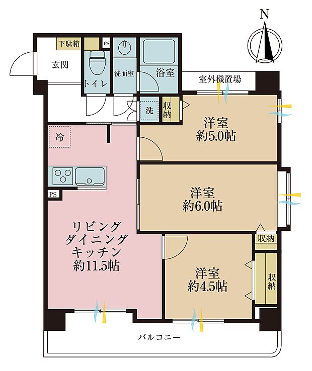 セザール西新井ガーデン(3LDK) 5階の間取り図