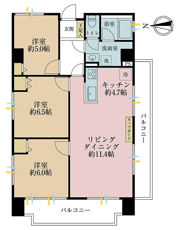 赤羽ローヤルコーポ(3LDK) 7階の間取り図