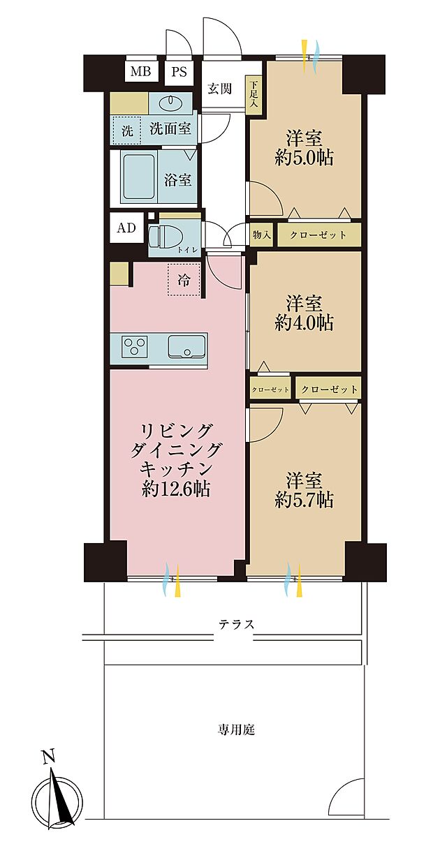 日商岩井小島町マンション(3LDK) 1階の間取り図