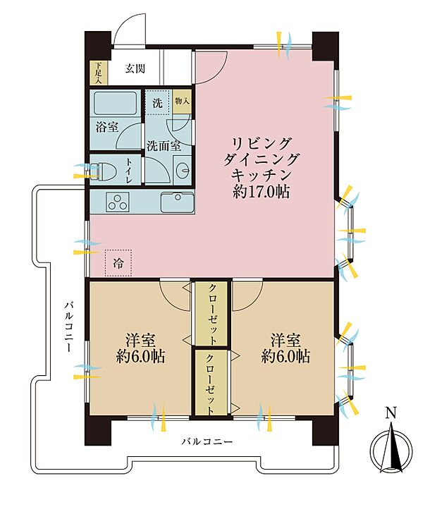 吾妻橋サニーコーポ(2LDK) 2階の間取り図
