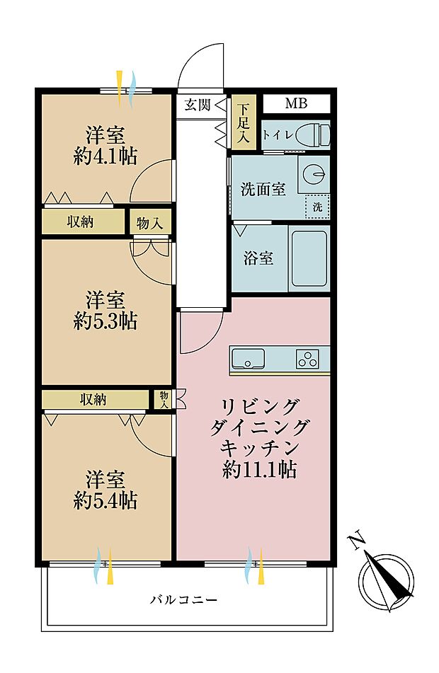 ライオンズマンション谷塚駅前(3LDK) 3階の間取り図