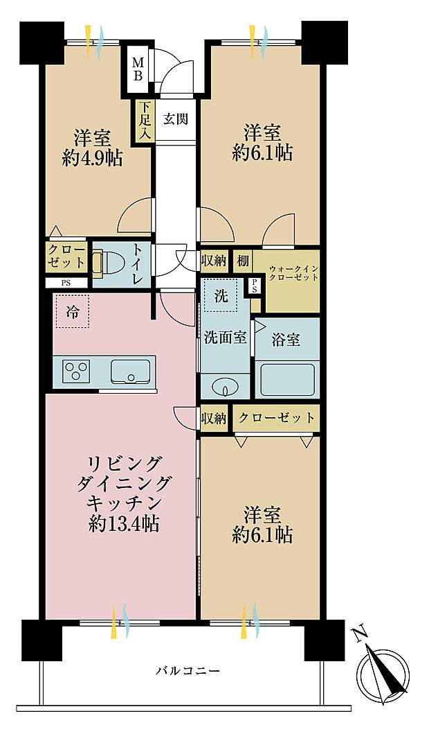 ラルゴ東松戸(3LDK) 3階の間取り図