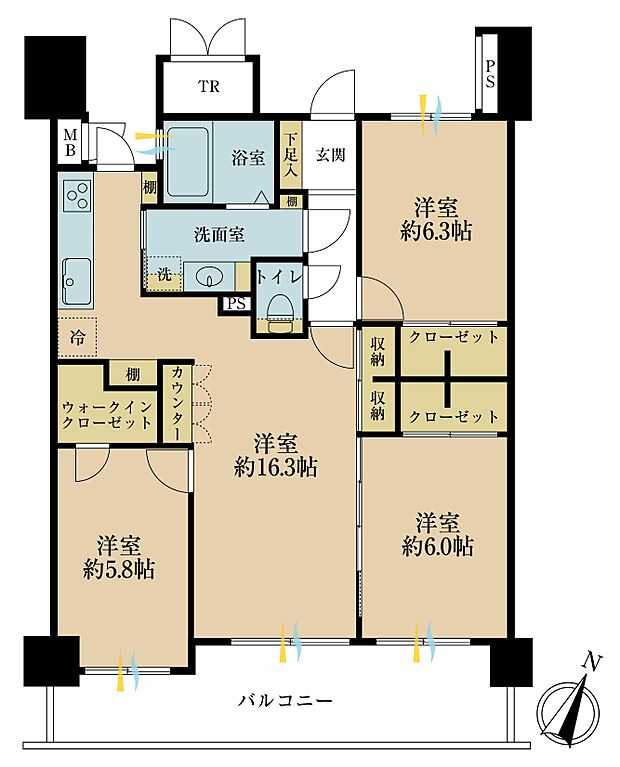ダイアパレス草加ヴィラ・リゾート(3LDK) 13階の間取り図