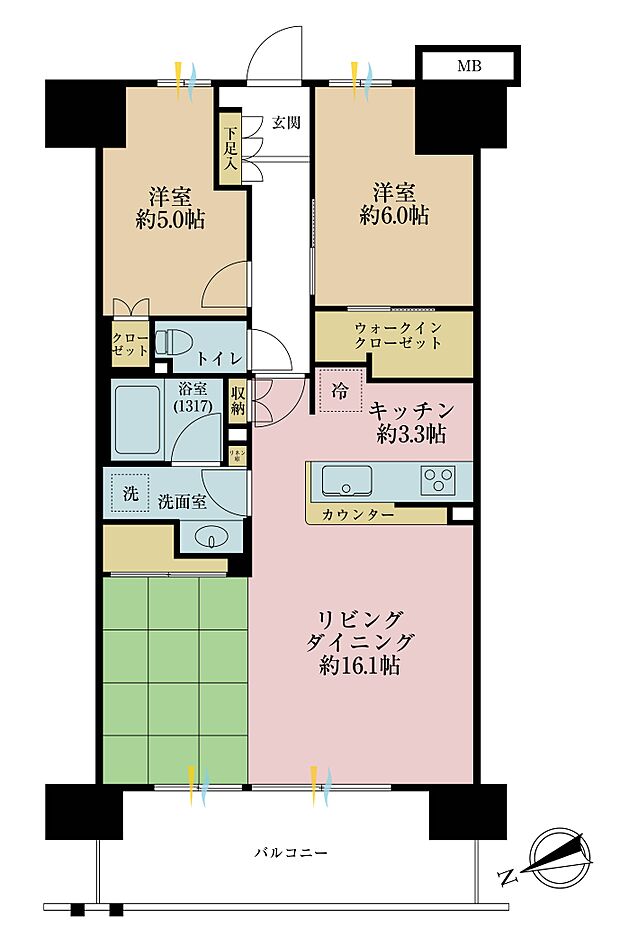 ファインシティ王子神谷リバー＆フォレスト(2LDK) 13階の間取り図