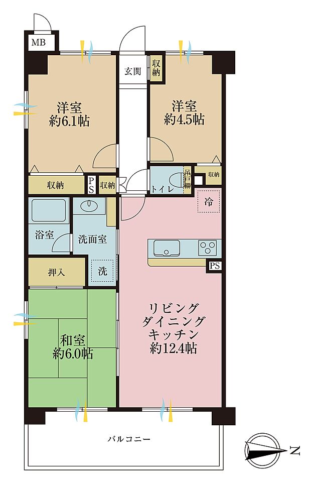 プレストジュール竹の塚(3LDK) 4階の間取り図