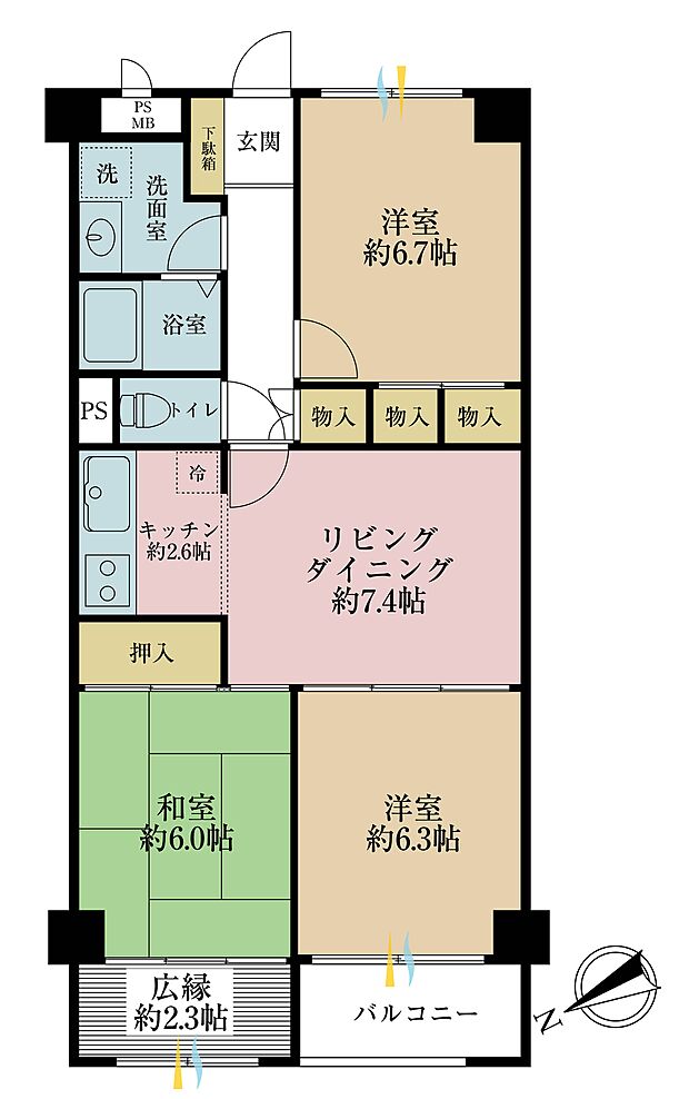 イトーピア草加マンション(3LDK) 6階の間取り図