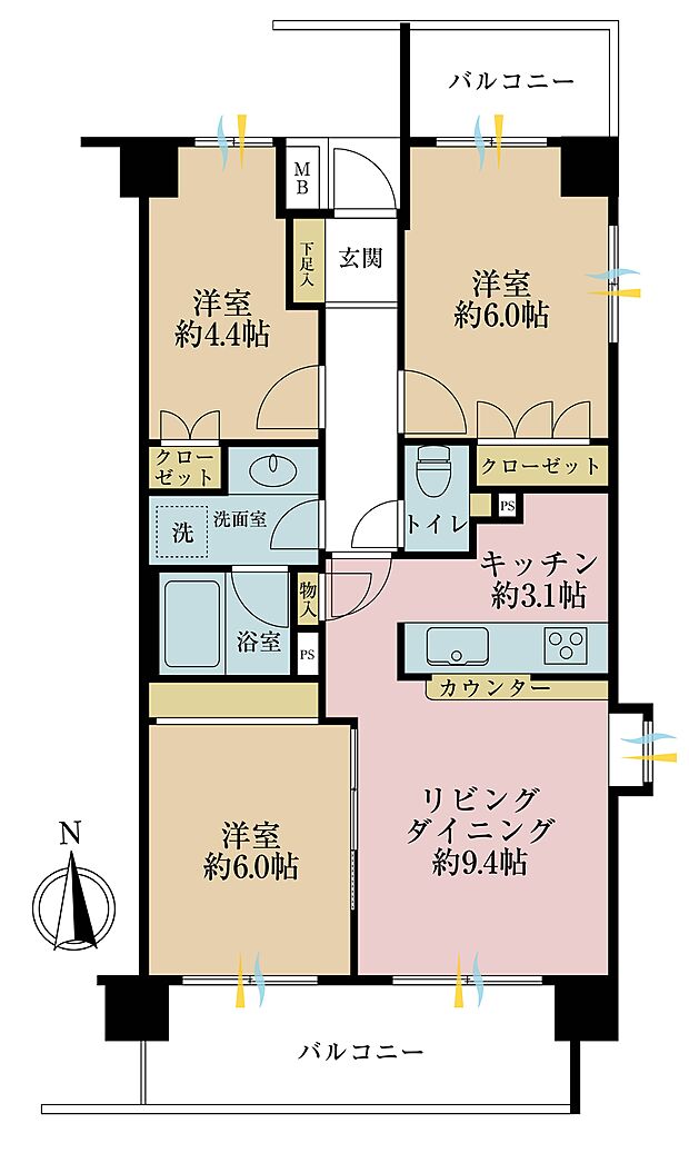 松戸パークホームズ(3LDK) 1階の間取り図