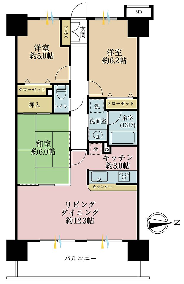 ライオンズステージキャピタルイースト(3LDK) 11階の間取り図