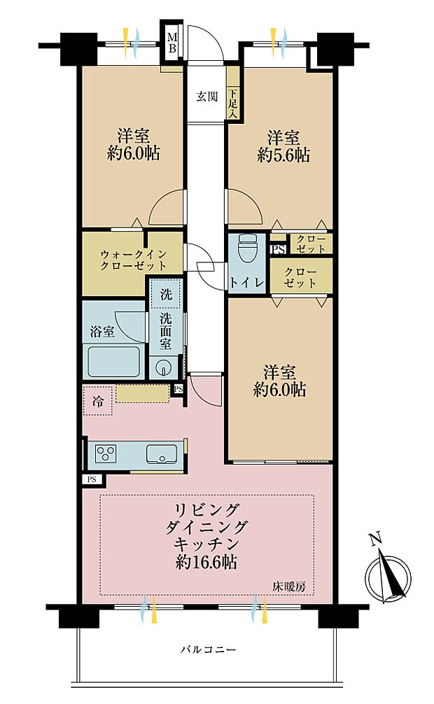 クレストフォルム東京アヴァンセ(3LDK) 8階の間取り図