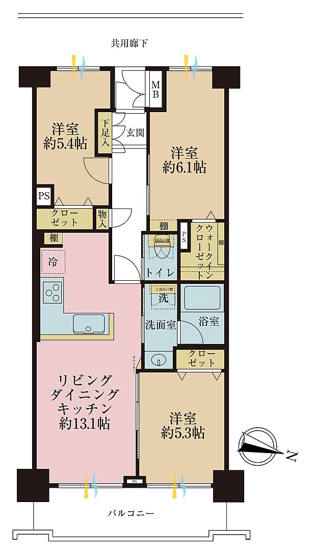 東大島ファミールハイツ2号館(3LDK) 6階の間取り図