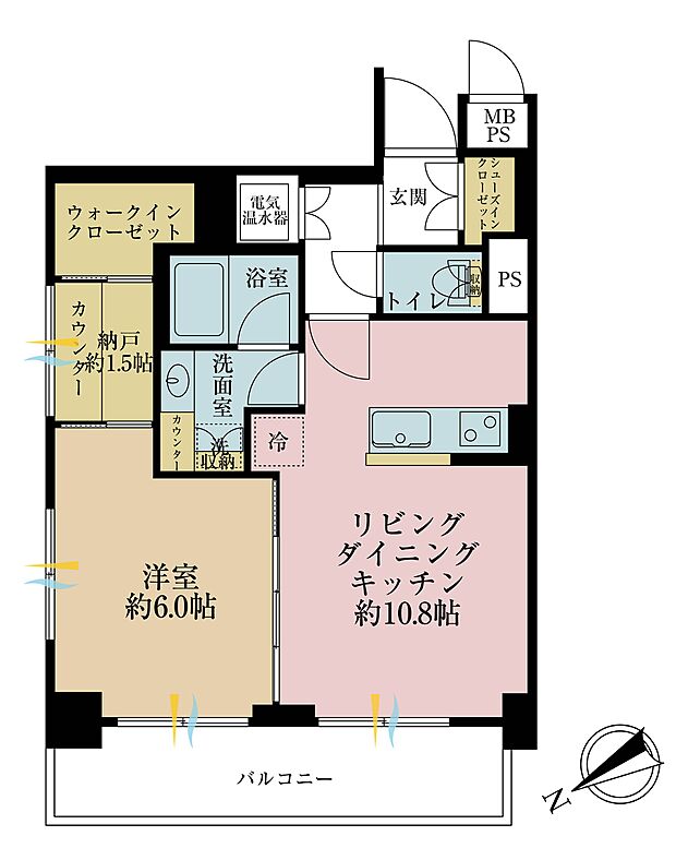 ライオンズマンション箱崎町(1SLDK) 6階の間取り図