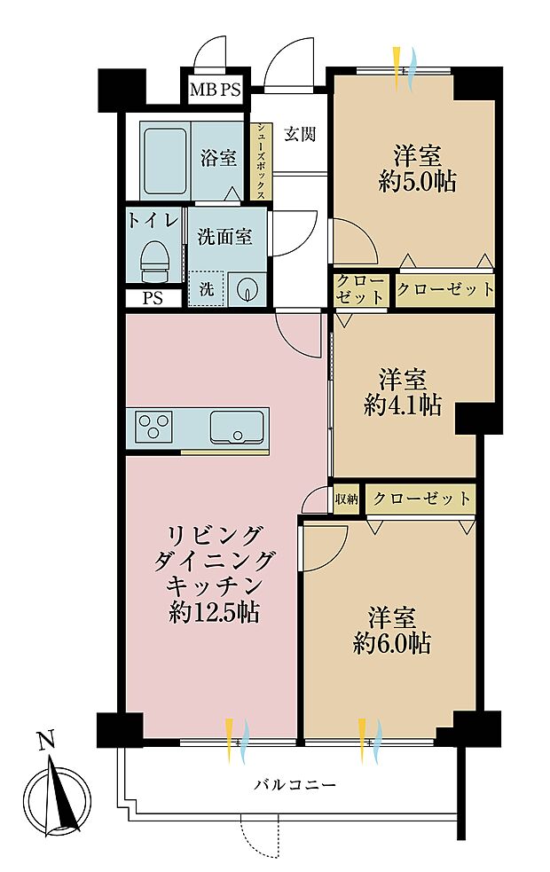 藤和梅島ハイタウンＣ棟(3LDK) 1階の間取り図