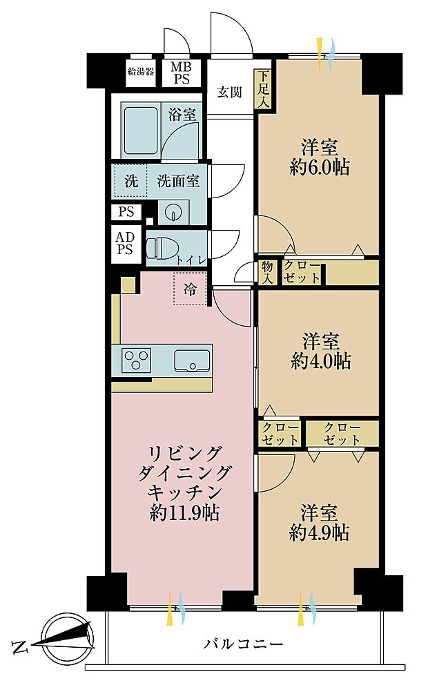 宇喜田カメリア(3LDK) 8階の間取り図