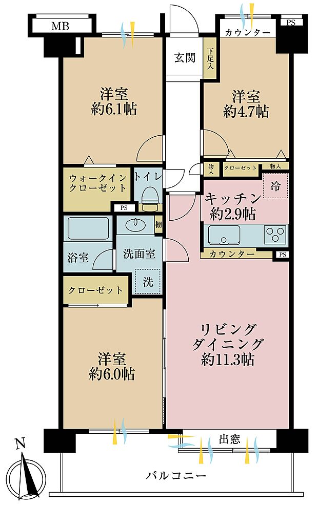 平井ガーデンハウス(3LDK) 2階の間取り図
