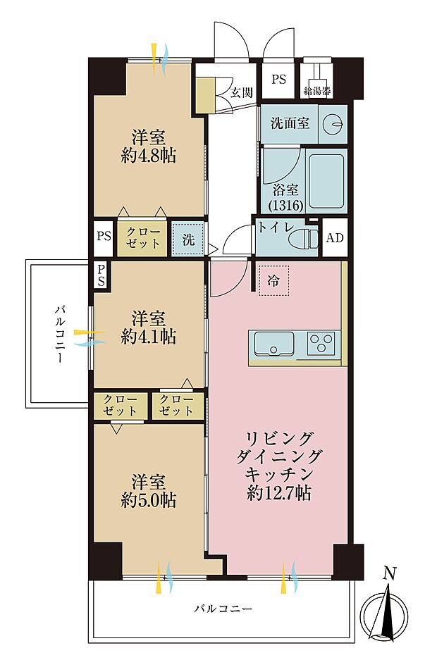 日商岩井小島町マンション(3LDK) 4階の間取り図