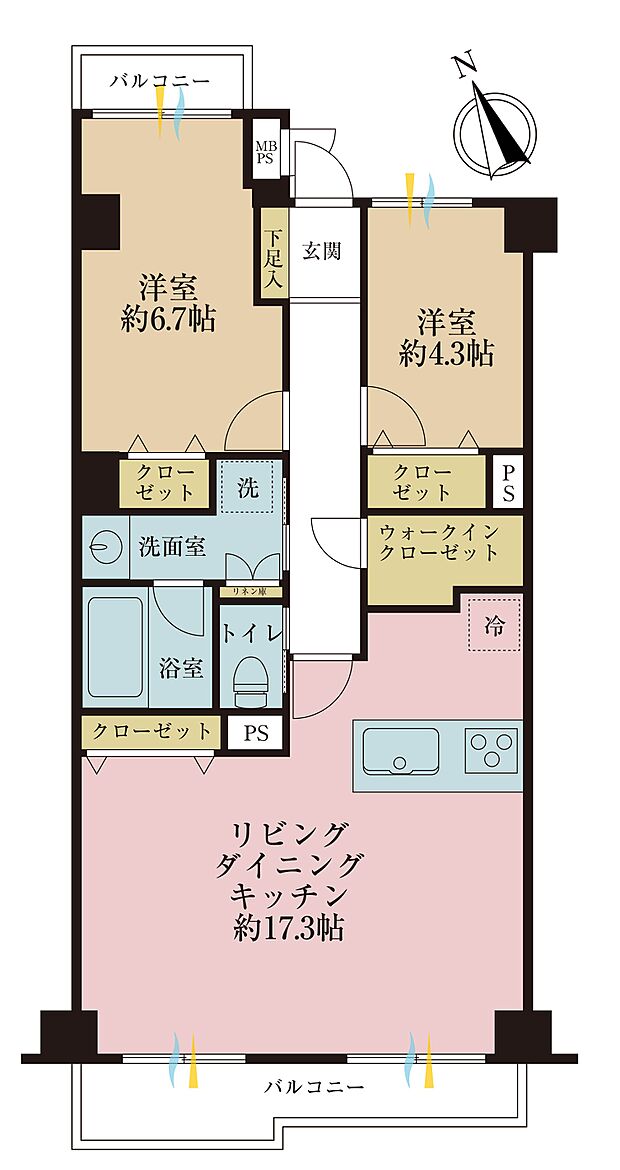 コスモ行徳(2LDK) 3階の間取り図