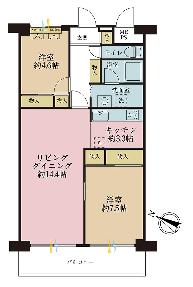 汐浜サンハイツ(2LDK) 10階の間取り図