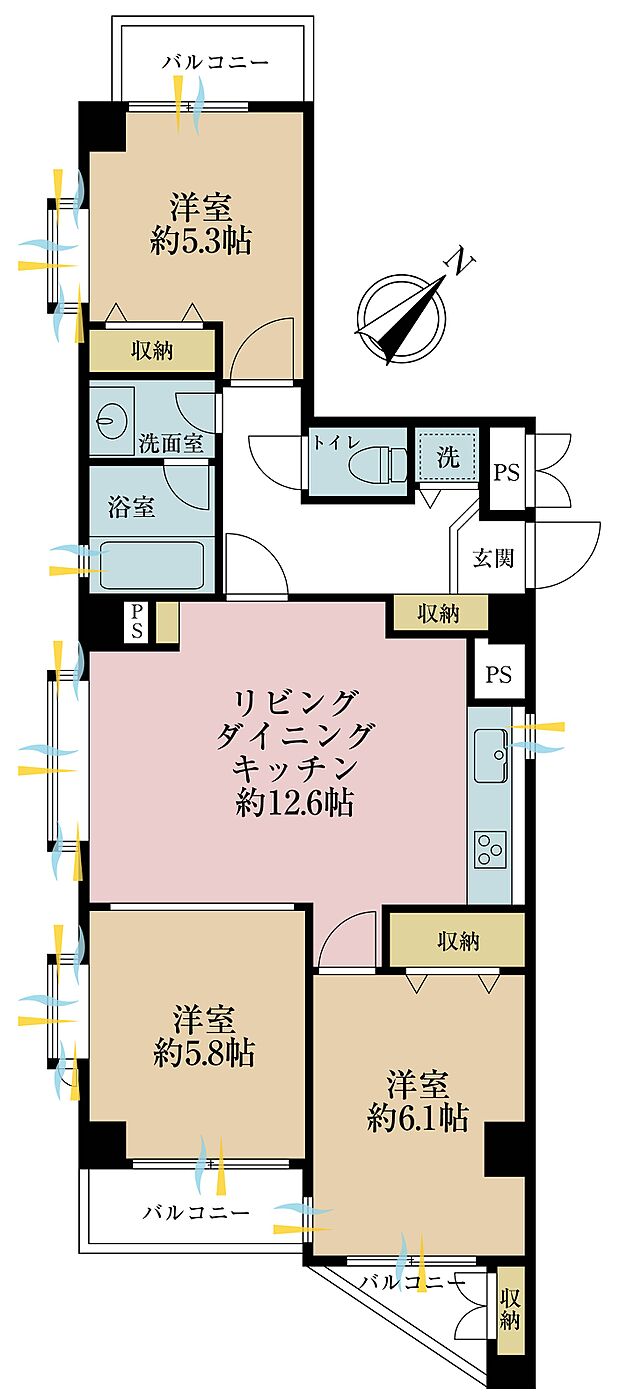 ライオンズマンション板橋本町(3LDK) 4階の間取り図