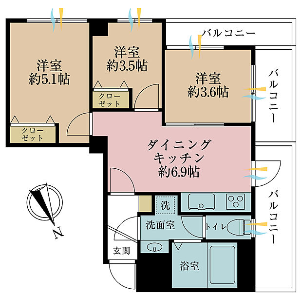 第2サンクレスト浅草(3DK) 1階の間取り図
