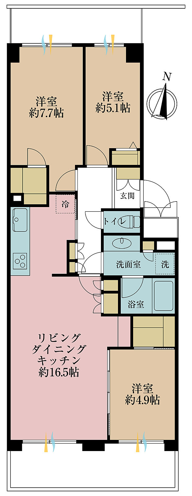 松戸北小金パーク・ホームズ(3LDK) 2階の間取り図